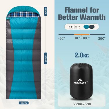 Сплячий мішок Forceatt Winter -5°C до -20°C для зимового відпочинку, 3-4 сезони, легкий, водонепроникний, для дорослих. Фланелевий вкладиш Blaugrau -5°C