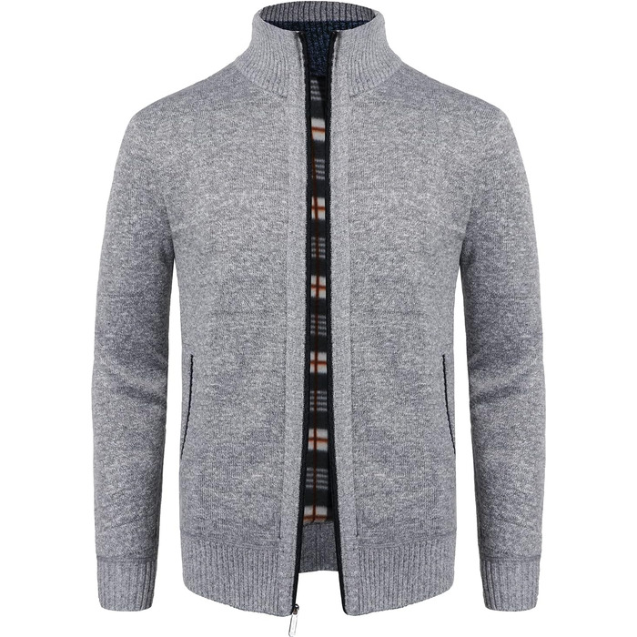 Чоловічий кардиган з флісовою підкладкою: стильна в'язана куртка-світшот на зиму (C-dark grey, C-grey, XXL)