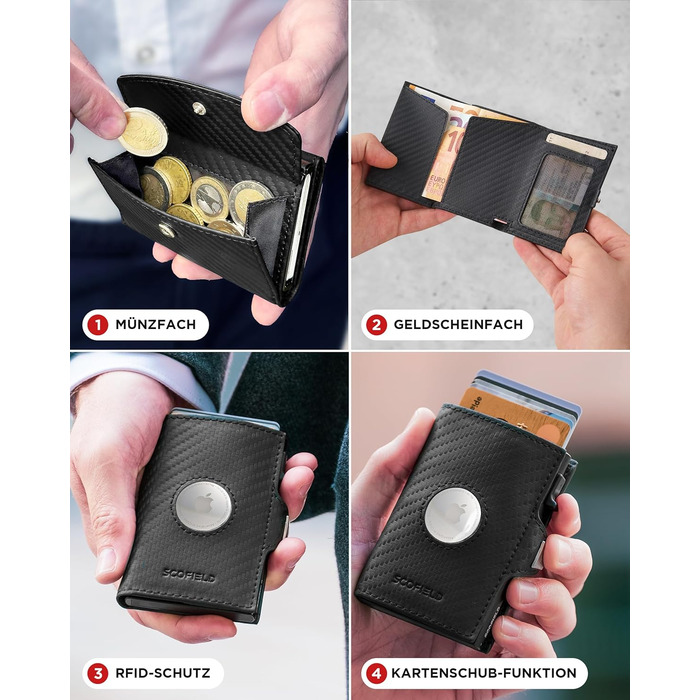 SF SCOFIELD Duality Airtag Wallet with Coin Pocket | Wallet for 8-10 Cards | Men's Wallet with RFID Protection | Slim Wallet | Smart Wallet | Card Holder with Air Tag Compartment | Bifold Wallet