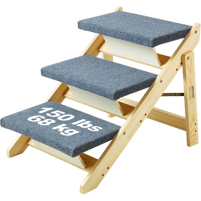 Сходи для домашніх тварин VEVOR з дерева, 2-в-1, складана, для собак та котів, для ліжка, дивану, автомобіля, 3 сходинки, до 68 кг