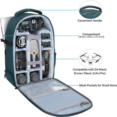 MOSISO Рюкзак для камери, DSLR/SLR/беззеркальної фототехніки, водонепроникний, з кріпленням для штатива, відділення для ноутбука 15-16 дюймів, сумісний з Canon/Nikon/Sony, блакитно-зелений