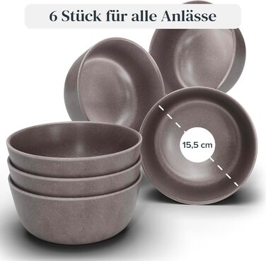 Stoneware Muesli Bowls, 6 Person. High-Quality Urban Style TEST VERY GOOD Muesli Bowl Set, dishwasher, microwave and scratch-resistant. Small bowl, muesli bowl - Pure Living in matte gray-brown
