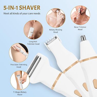 Електричний жіночий триммер 5-в-1 для тіла та обличчя, водонепроникний, USB-зарядка
