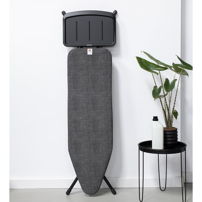 Brabantia - Ironing Board B - for Steamer - Extra Large Metal Stand - Height Adjustable - Solid Four-Leg Frame - Slightly Offset - Fits Devices up to 40 x 22 cm - Denim Black - 124 x 38 cm Ironing Board (124 x 38 cm) Steam Station Shelf Denim Black