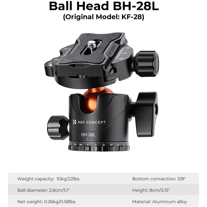 Штатив K&F Concept T254A7+BH-28L для камери, 230 см, з кульковою головкою, 10 кг, для зовнішньої та внутрішньої зйомки