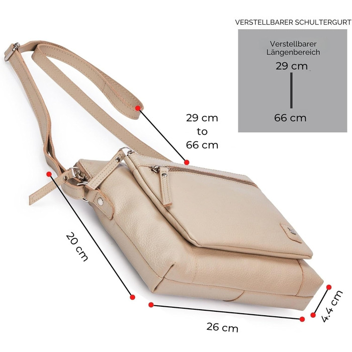 Сумка через плече Wise Owl з натуральної шкіри бежевого кольору (Nappa) для жінок та чоловіків, кросбоді, 5 відділень на блискавці