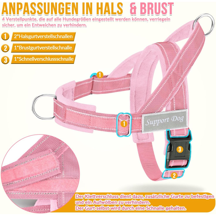 Нашийник для собак Eyein: м'який, з 2 застібками, світловідбиваючий, для великих та середніх собак, рожевий (L)