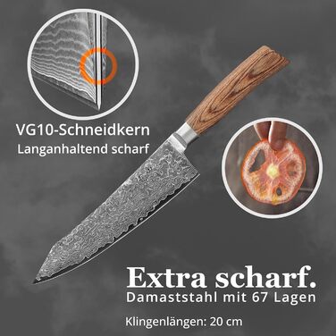Ніж Wakoli EDIB Pro Kiritsuke Дамаск (VG10) 20 см – Кухонний ніж для нарізки, подарункова коробка