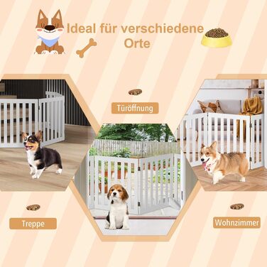 Захисний бар'єр для собак COSTWAY 60см, дерев'яний, дитячий, розкладний, для сходи, білий (5 панелей)