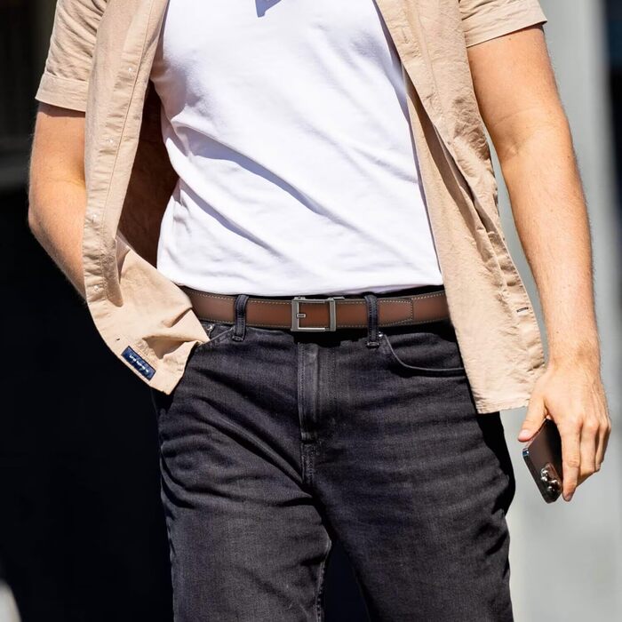 Чоловічий шкіряний ремінь CHAOREN з автоматичною застібкою, 35 мм, без отворів, колір коньяк, розмір 80-90 см