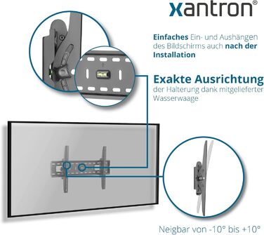Кронштейн для телевізора Xantron STRONGLINE-42N настінний, похилий, 37-75 дюймів, VESA до 600x400, до 75 кг, мінімальна відстань від стіни, з монтажним комплектом