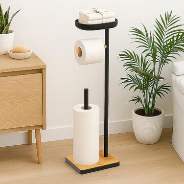 Підставка для туалетного паперу Relaxdays з полицею, 68x20,5x16 см, білий/натуральний колір