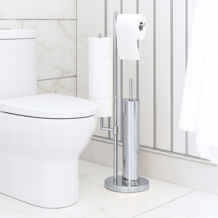 Підставка для туалетного паперу Estiva срiбний металевий freestanding з ершиком для унітаза