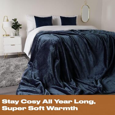 Дреамсцен Пухнастий плед з штучного хутра, флісу, теплий, м'який, великий, для ліжка (125 x 150 см, темно-синій)