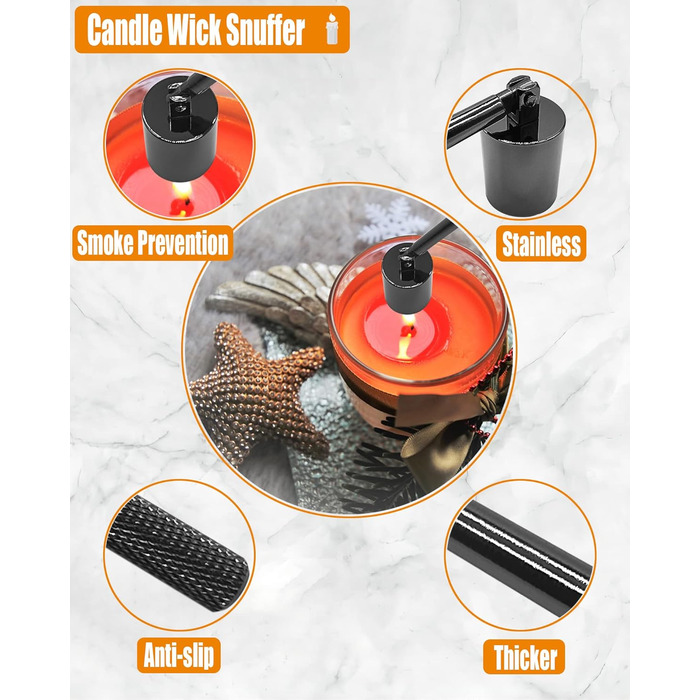 YOUTUOY 4-in-1 Candle Accessory Set with Tray, Wick Trimmer, Wick Snuffer, Storage Tray, ideal for scented candle lovers (Black Silver 4-in-1)
