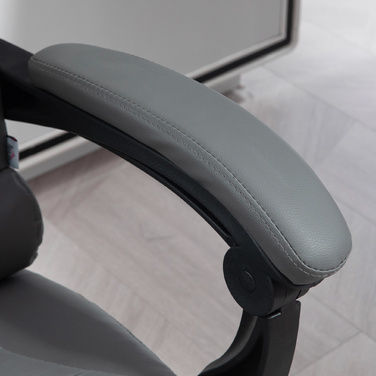 HOMCOM Chef Office Chair with Footrest, Reclining Desk Chair, Height-Adjustable Computer Chair with Armrests, Swivel Chair for Office, Faux Leather, Grey | Aosom