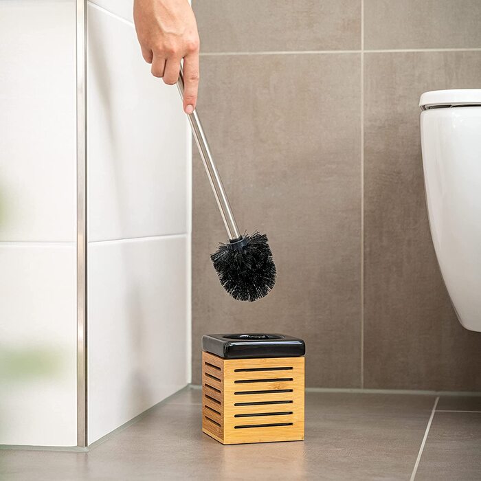 Bremermann WC brush holder, Bamboo, Ceramic, Toilet set, Toilet brush holder (black)