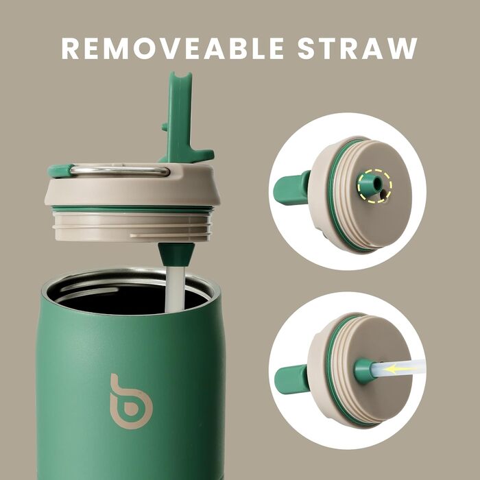 bottlebottle BOTTLE Insulated Water Bottle Stainless Steel 32oz (946ml) with Straw Handle for Sports, Travel, Gym, Double-Walled Leak-Proof, BPA-Free (Green)