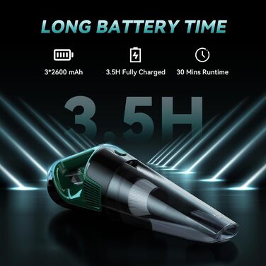 Акумуляторний автомобільний пилосос Minthouz 9000PA, 120W з LED-підсвічуванням, 30 хв роботи, HEPA-фільтр, портативний для авто, дому, офісу