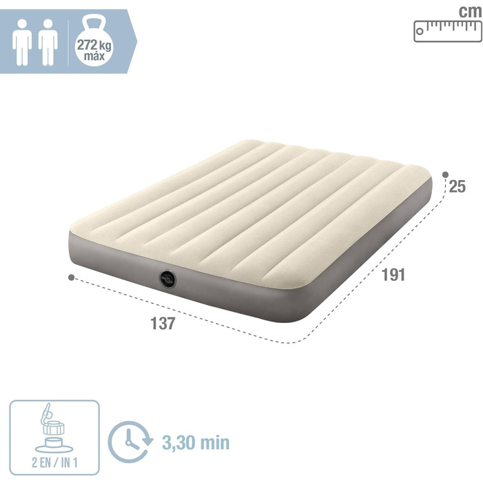 Надувний матрац Intex Dura-Beam Double - двоспальний, 137x191x25 см, PVC, для 2 осіб