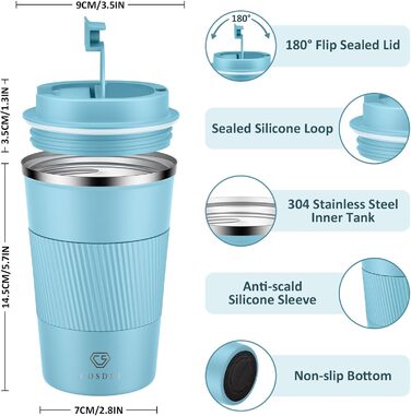 Термокружка CS COSDDI з нержавіючої сталі, 380 мл, з кришкою, для кави, води та чаю, подвійні стінки, ізольована, для подорожей та автомобіля
