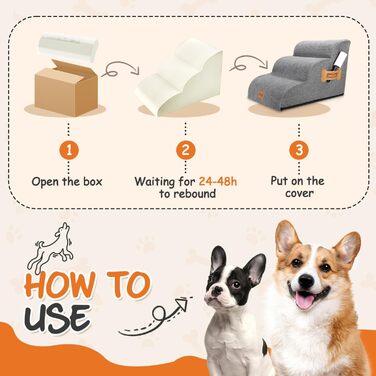 Східці для собак Nobleza: 3 ступені, з роликом для шерсті