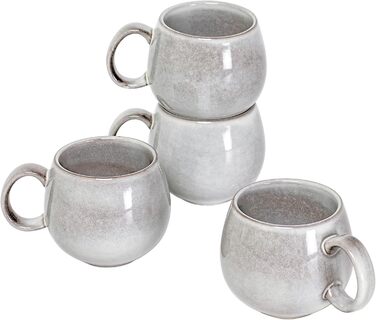 Set of 4 porcelain cups, 600mL coffee cup set for 4 people, modern style, breakfast mugs, exquisite tableware set, suitable for dishwashers, light grey