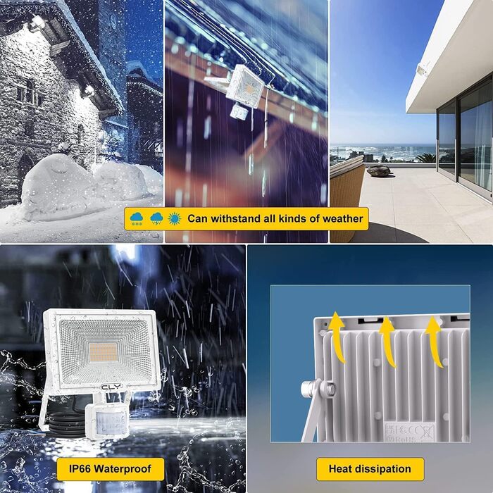 CLY LED Floodlight with Motion Sensor Outdoor 50W 4700LM Super Bright 2700K Warm White LED Floodlight IP66 Waterproof Outdoor Spotlight Adjustable Brightness Spotlight for Garden Garage Yard Backyard