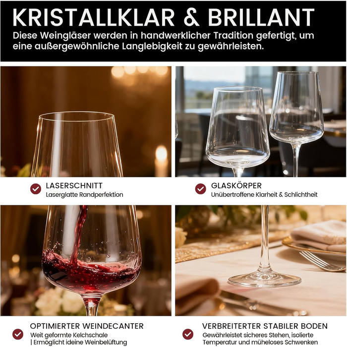 Набір келихів для вина PROST! 6 шт. 491мл з кришталевого скла без свинцю, для червоного та білого вина, 496мл