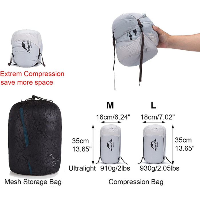 Naturehike CW700/CW400 Down Sleeping Bag Ultralight Portable Compact Winter Sleeping Bag 4 Seasons for Adults and Children Outdoor Camping Hiking Travel with Compression Sack