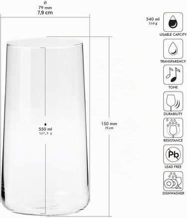 Склянка для води Krosno Highball Avantgarde 540 мл (6 шт) - для дому, ресторанів, вечірок, посудомийна машина