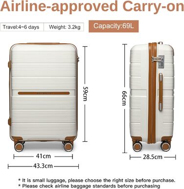Чемодан British Traveller Mittelgroß: міцний валіза на 8 коліщатках з TSA-замком, 66 x 43.3 x 28.5 см, бежевий