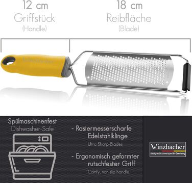 Терка Winzbacher Premium для сиру, лимона, мускатного горіха, імбиру (нержавіюча сталь, жовта) + щітка для чищення