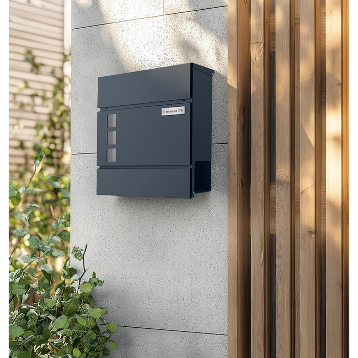 Поштовий ящик Zedelmaier з нержавіючої сталі, індивідуальне гравіювання, з газетницею, замком та 2 ключами, антрацит 33x31x10 см