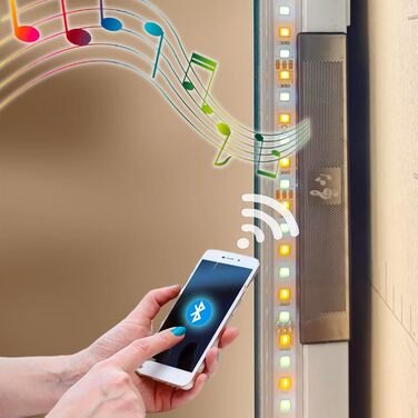 LED дзеркало для ванної кімнати LISA 70x50 см з підсвічуванням, сенсорне регулювання, тепле/холодне світло, протизапобігання запотіванню, Bluetooth, розетка, 3 кольори світла