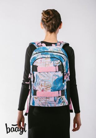 Шкільний рюкзак Baagl для хлопчиків та дівчаток - рюкзак на скейтборді з відділенням для ноутбука та нагрудним ременем, для школи, старшої школи, середньої школи, принт Skate Leafs