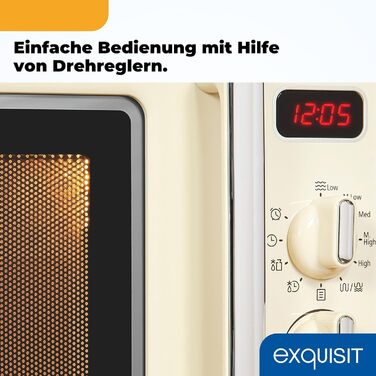 Мікрохвильова піч Exquisit Retro RMW720-3GDIG Creme, 20л, 700 Вт, 1000 Вт гриль, таймер, розморожування