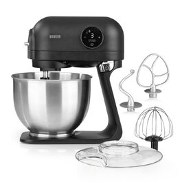 Кухонна машина Midnight Edition, планетарний міксер 1200 Вт, чаша 5 л з нержавіючої сталі, цифровий дисплей, набір насадок (вінчик, гак, міксер) та захисний кожух