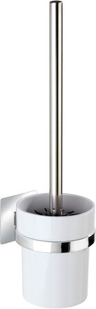 WENKO Turbo-Loc® WC-Garnitur Quadro - WC brush holder, 9.5 x 35.5 x 12 cm, Chrome & Turbo-Loc® toothbrush cup Quadro - toothbrush holder for toothbrush and toothpaste, 7 x 10 x 9.5 cm, Chrome