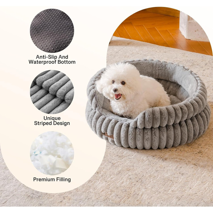 М'яке кругле ліжко для котів та собак, ліжко для домашніх тварин MEWOOFUN (Сірий, S)