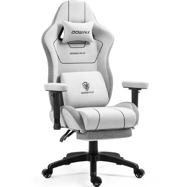 Ігровий крісло Dowinx з тканини, ергономічний геймерський крісло з м'якими підлокітниками, стабільний ігровий та офісний крісло для тривалого сидіння (Сірий)