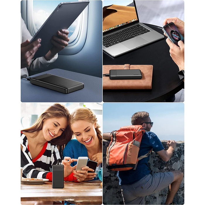 Power Bank AsperX 10000mAh 2 шт., Slim, USB-C, 4 порти, для iPhone, iPad, Huawei, Tablet, чорний+білий