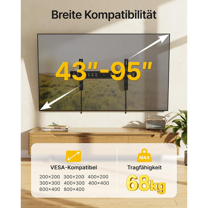 Настінний кронштейн для телевізора monTEK Ultra Slim (43–95 дюймів), нахильний, витримує до 68 кг, VESA до 800x400 мм