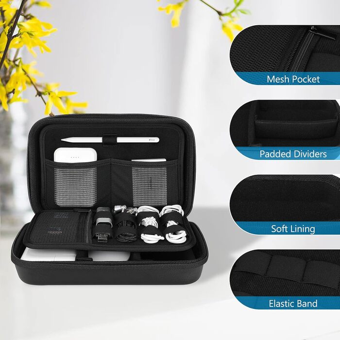 Органайзер для аксесуарів ProCase: кейс для кабелів, адаптерів, USB-накопичувачів та іншого електроніки (чорний)