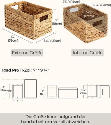 StorageWorks Woven Water Gourd Storage Baskets, 2-Pack - Rectangular Storage Baskets Woven from Water Gourd, 33x21x18cm - Water Gourd Storage Basket with Double Handle for Gifts, Shelf Basket