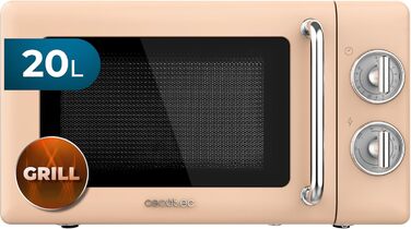 Мікрохвильова піч Cecotec Proclean 3110 Retro Beige з грилем, 700 Вт, механічне керування, 6 рівнів потужності, таймер до 30 хв, функція розморожування, ретро-дизайн, бежевий колір, сталеве покриття, серія 31 Beige
