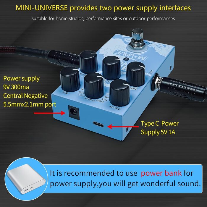 M-VAVE MINI-UNIVERSE гітарний педаль-ревербератор, цифровий ефект з 9 унікальними режимами, просте управління, декілька варіантів живлення