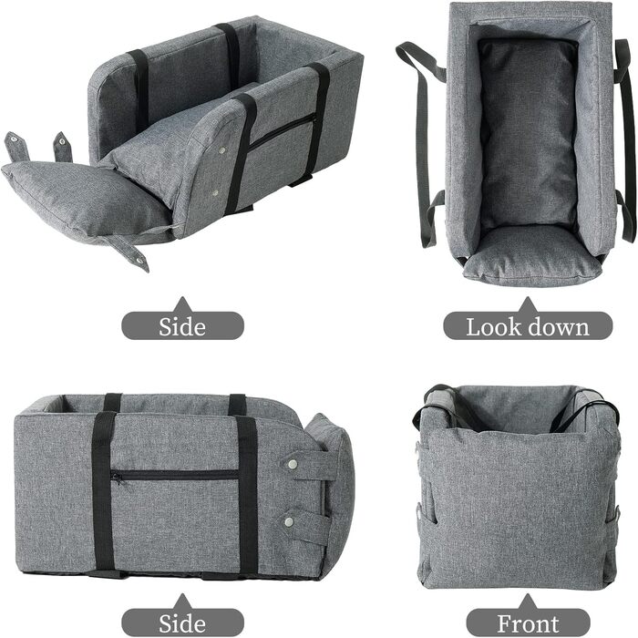 Автокрісло для собак Litthing: підставка на консоль для тварин з кріпленням на липучках та регульованими ременями, знімний та пральний чохол для маленьких собак та котів