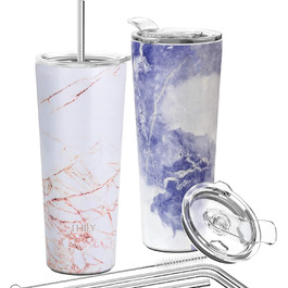 Термос THILY 780 мл, 2 шт. (золотий мармур + блакитний мармур) - термоізольований стакан з кришкою, стійкий до бризок, для гарячих та холодних напоїв