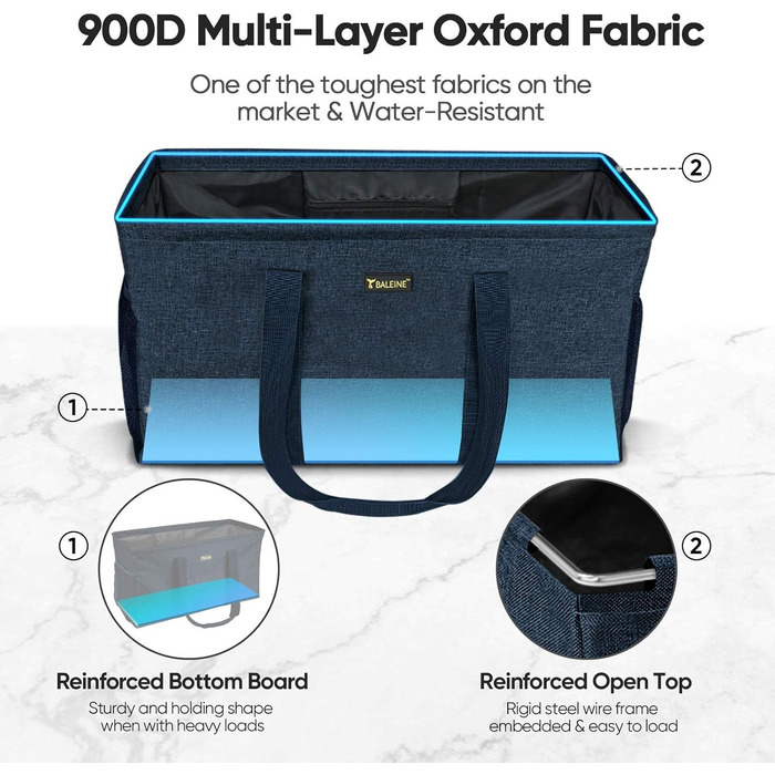 BALEINE Extra Large Multi-Purpose Shopping Bag with Wire Frame for Storage (1-Pack, Blue)